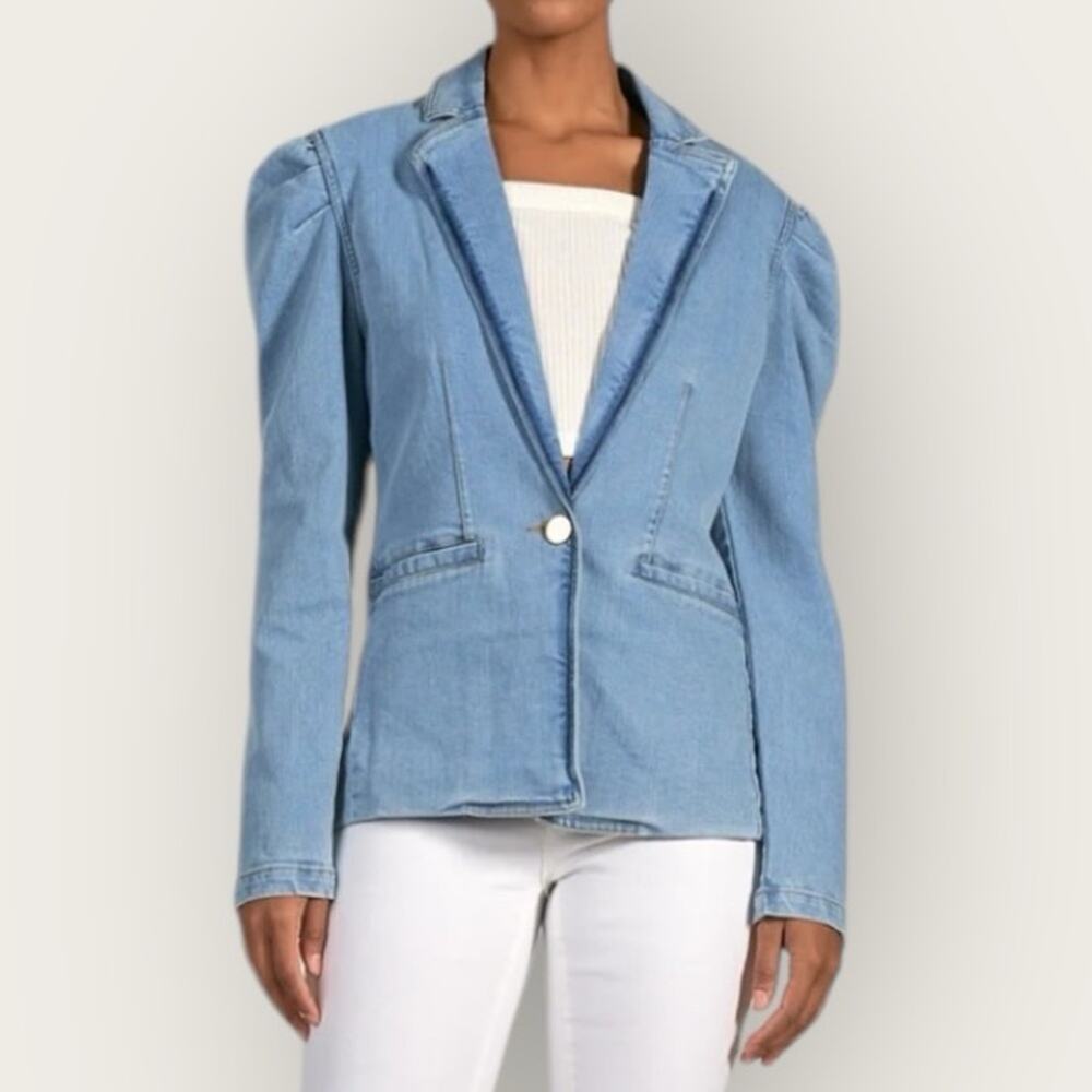 NWT | Elan | Puff Sleeve Denim Jacket | Blue | Medium - Picture 1 of 13